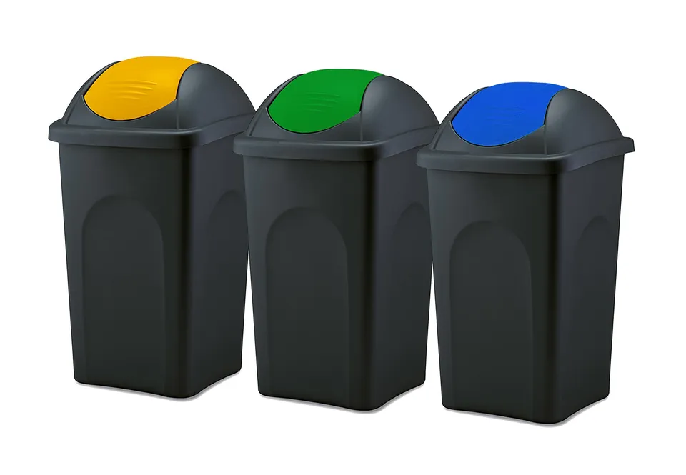 BigDean Mülleimer 3x 60 L schwarz Schwingdeckel farbig Mülltrennung