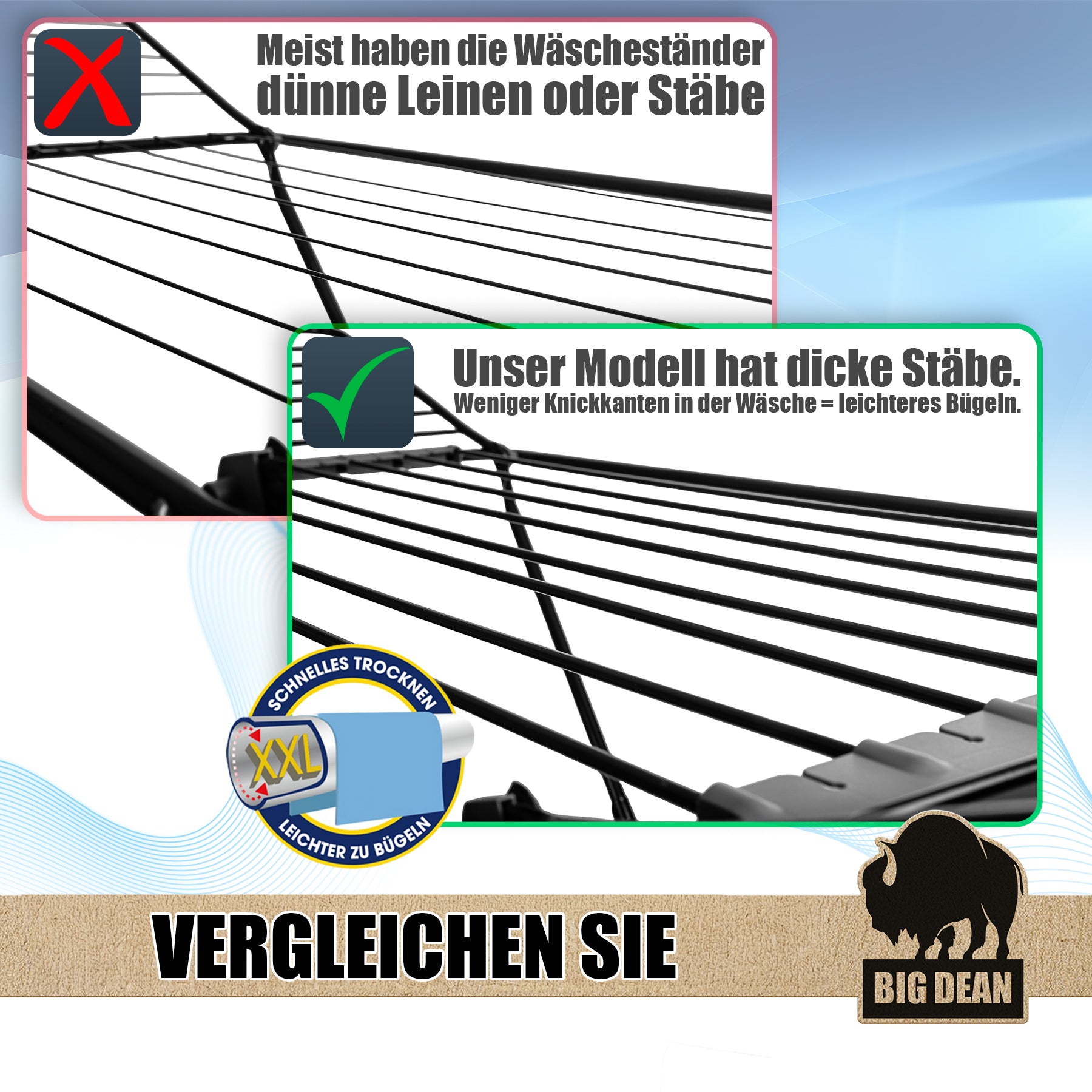 BigDean Wäscheständer XXL 20 m Schwarz 200 cm hoch