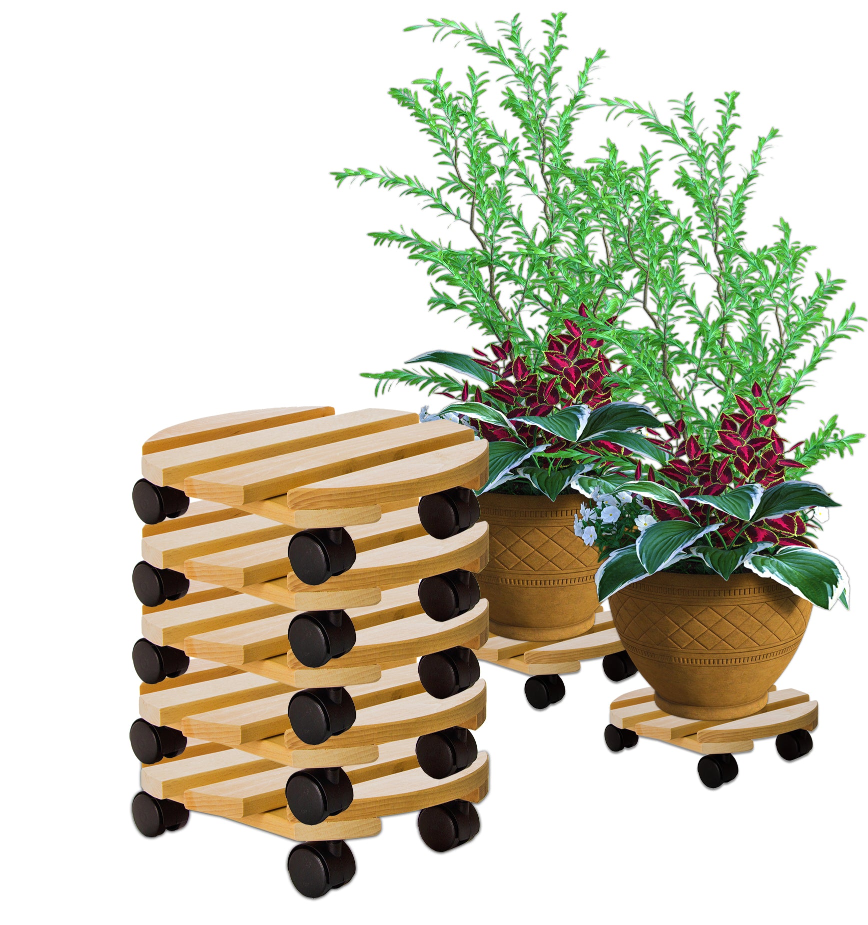 BigDean Pflanzenroller rund Holz 30 cm 5er-Set 120 kg