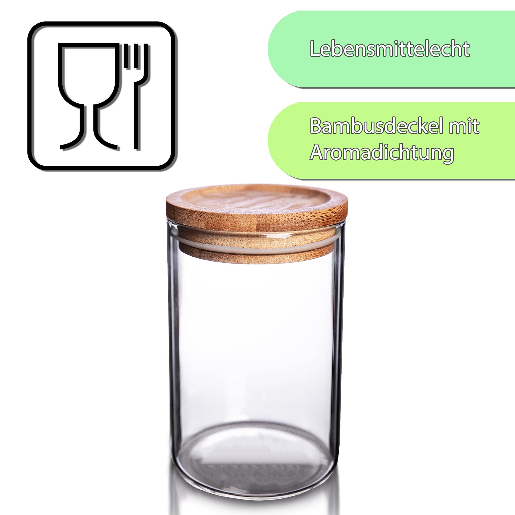 BigDean Küche & Vorrat Vorratsglas 1,1L Bambusdeckel luftdicht