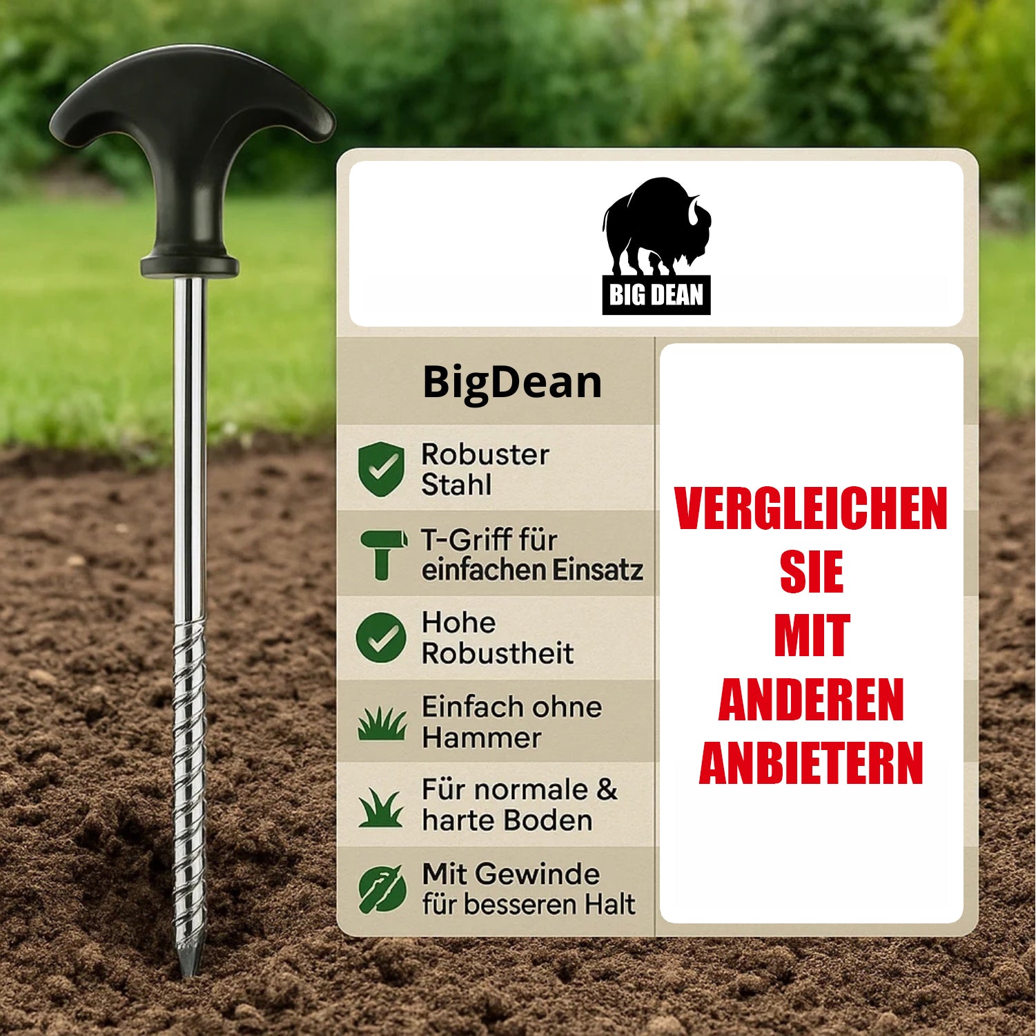 BigDean Heringe Zeltheringe Stahl T-Griff 24 Stück Harte Böden