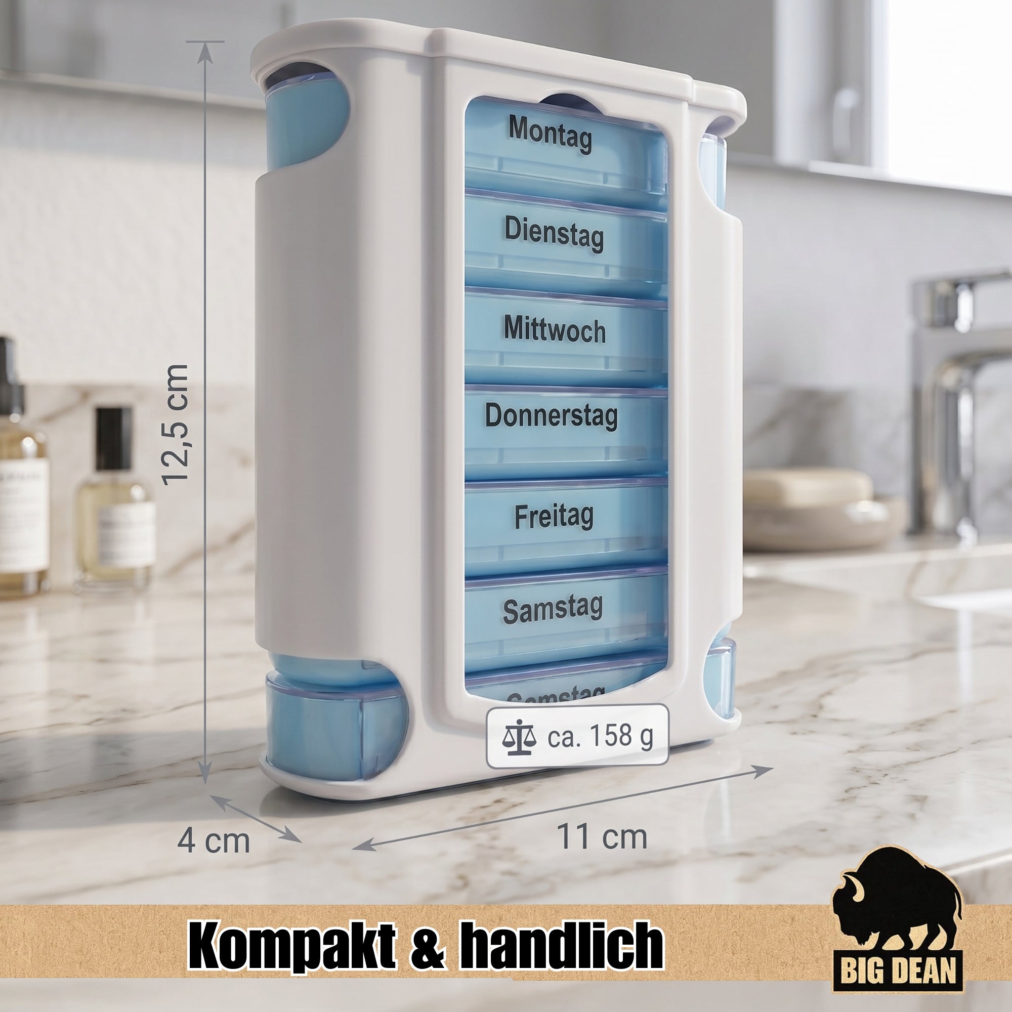 BigDean Tablettenbox 7 Tage 4 Fächer 10er Set BPA-frei
