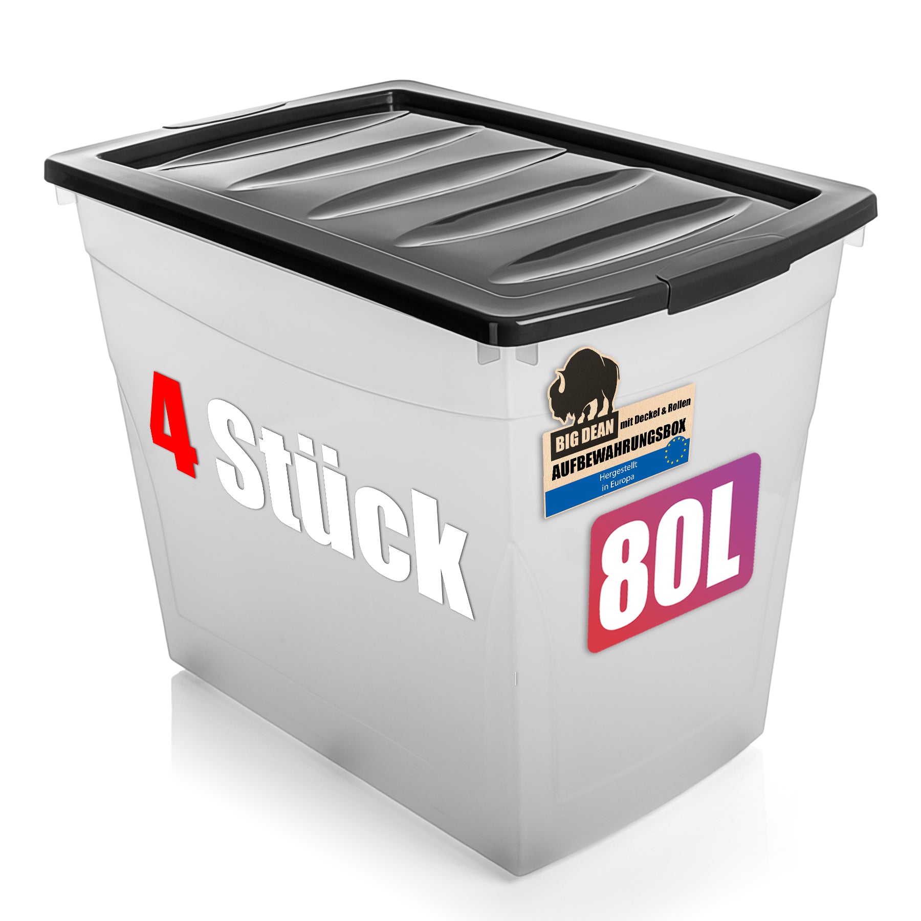 BigDean Aufbewahrungsbox 80L mit Deckel Rollen 4er-Set XXL