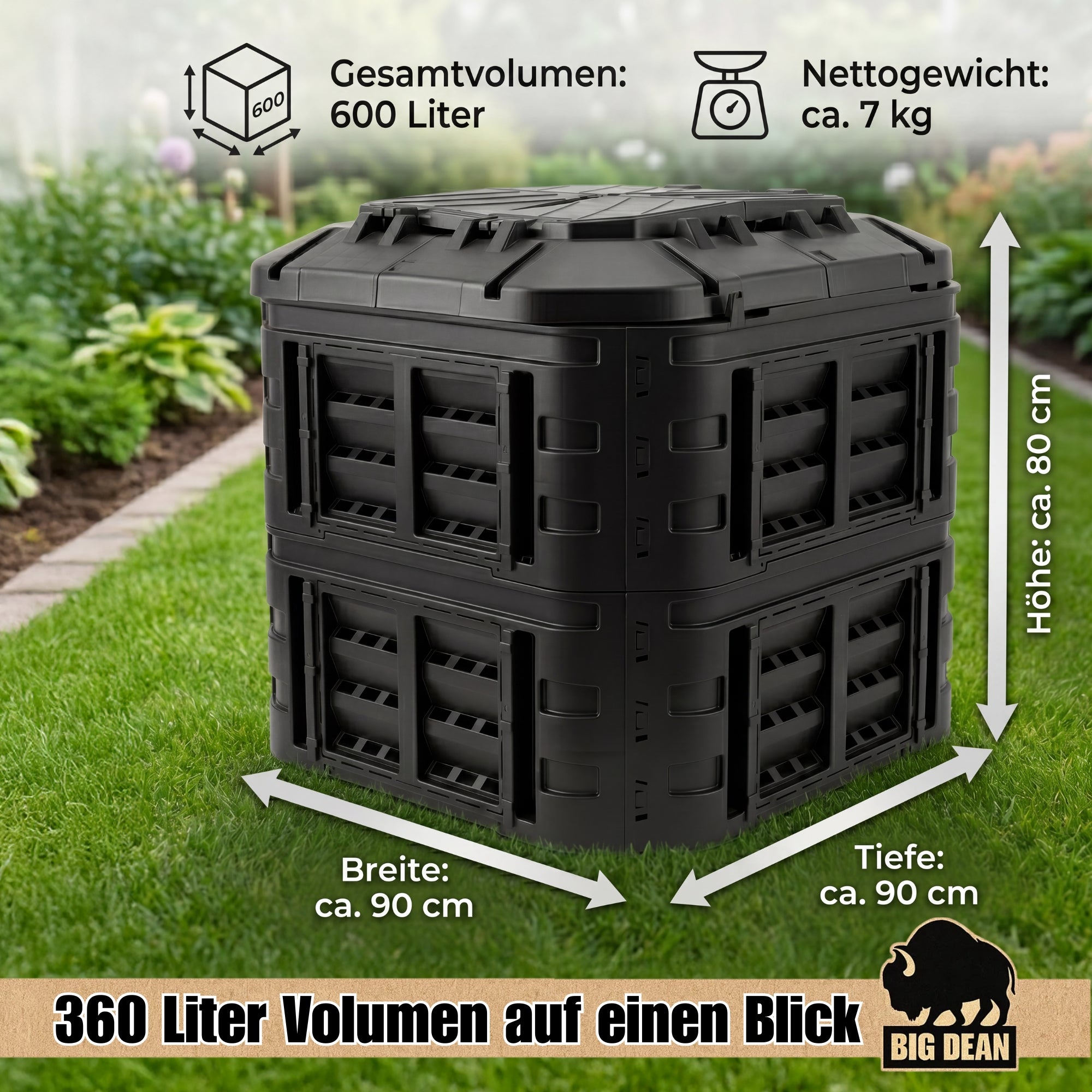 BigDean Garten Komposter 600L Recyclingkunststoff Schwarz