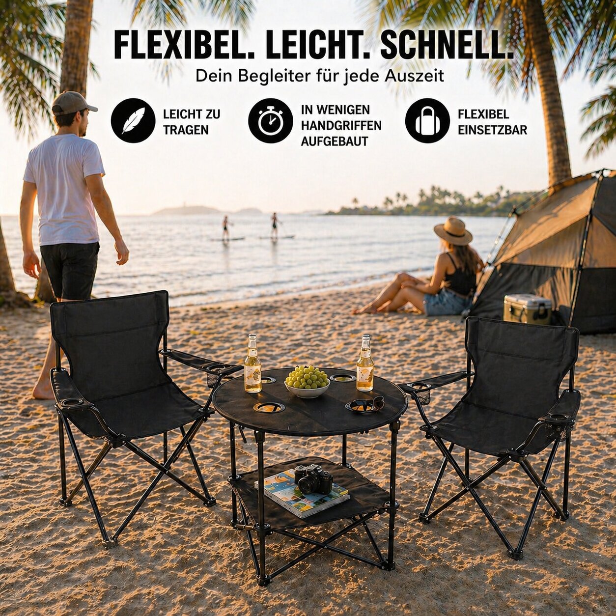 BigDean Garten Camping Set 2x Stuhl Tisch klappbar Outdoor