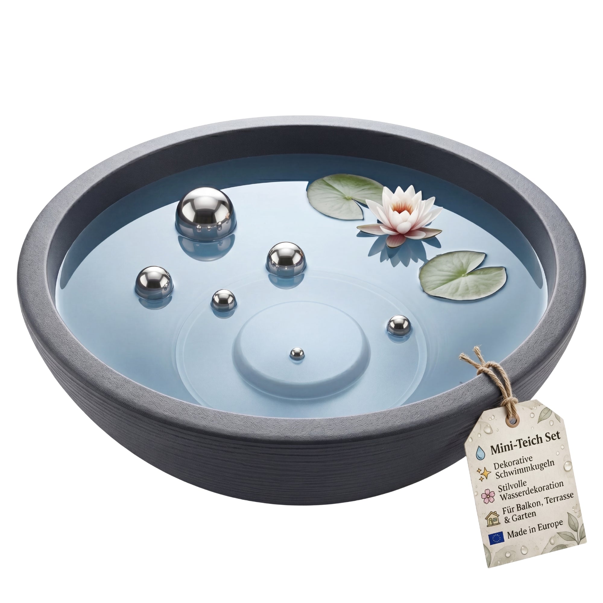BigDean Miniteich Brunnen Set Schale mit Edelstahlkugeln XL
