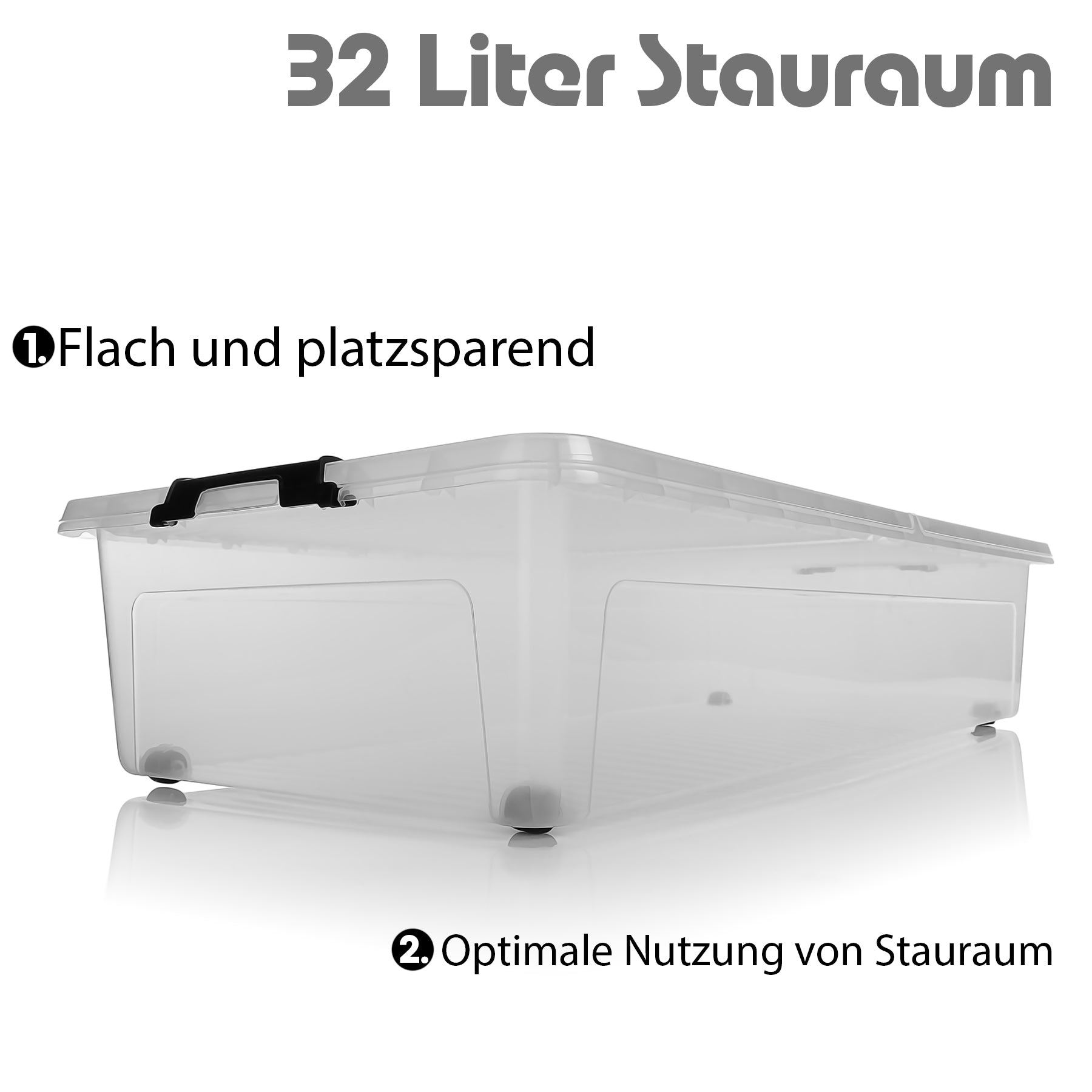 BigDean Unterbettbox 32L transparent mit Rollen 2 Stück
