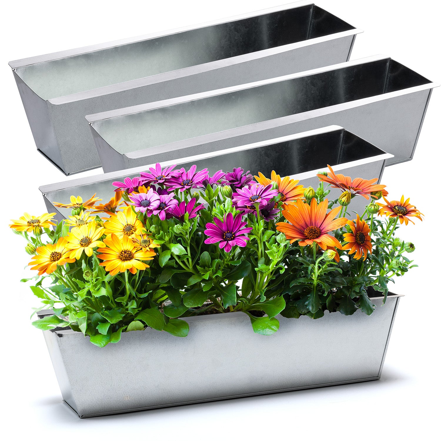 BigDean Garten Pflanzkasten Zink 38cm silber 4er Set verzinkt
