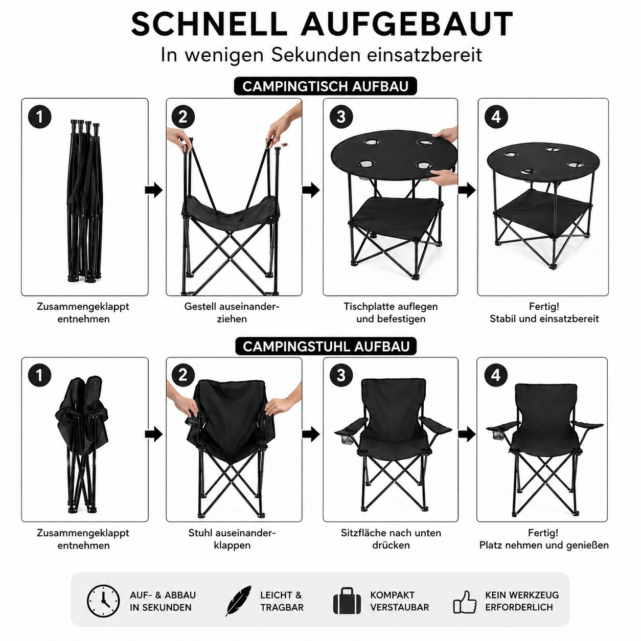 BigDean Garten & Außenbereich Camping Set 5-tlg klappbar
