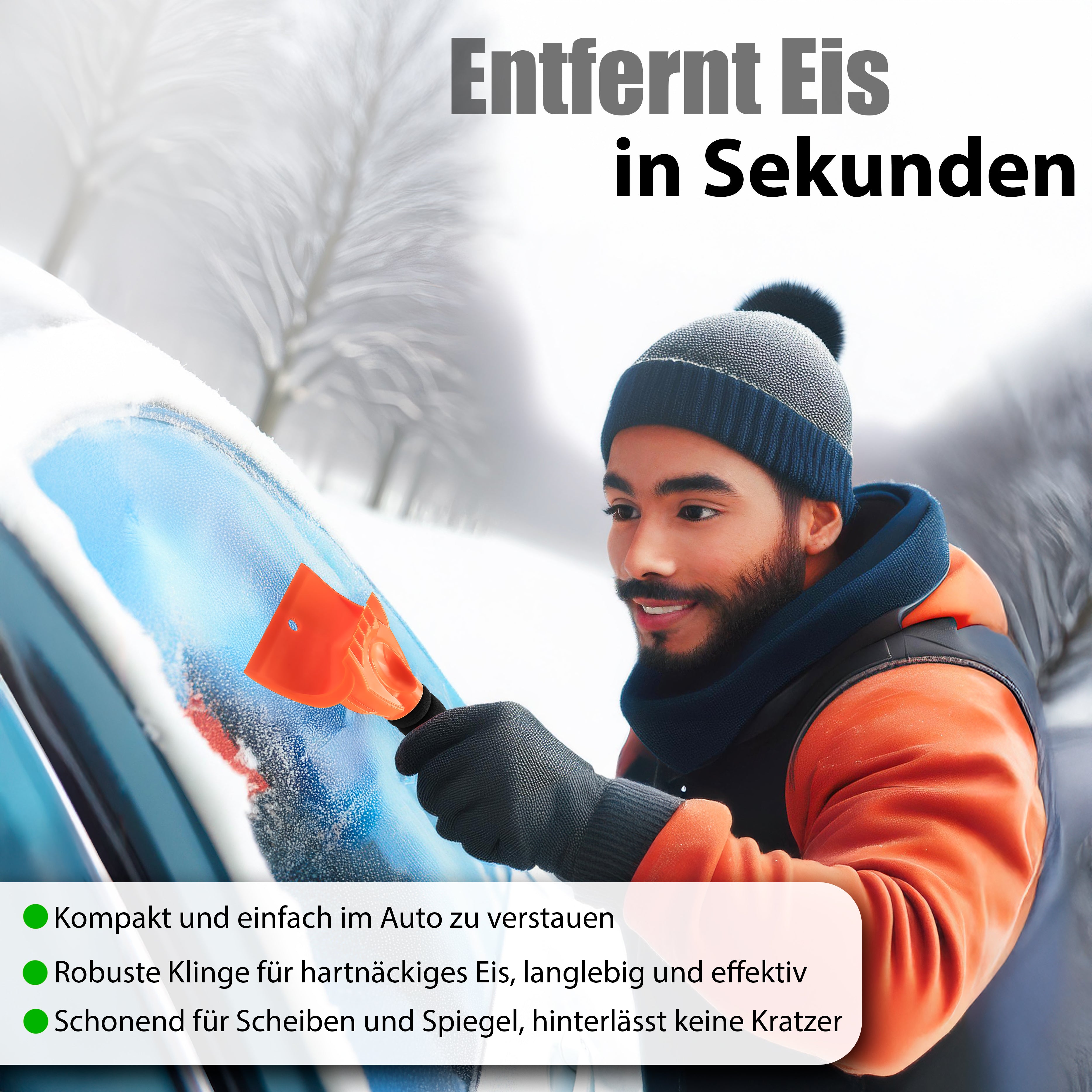 BigDean Eiskratzer Auto orange 2 Stück ABS-Kunststoff