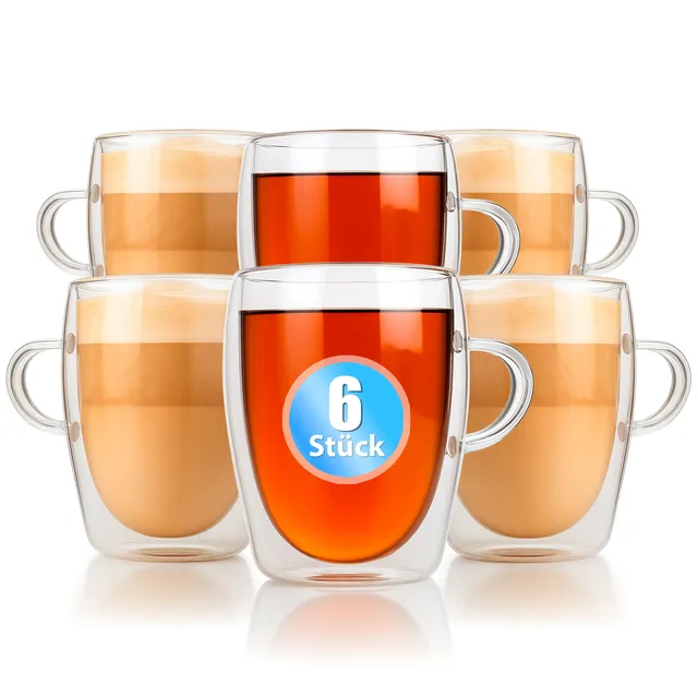 BigDean Latte Macchiato Gläser Henkel 300ml 6 Stück