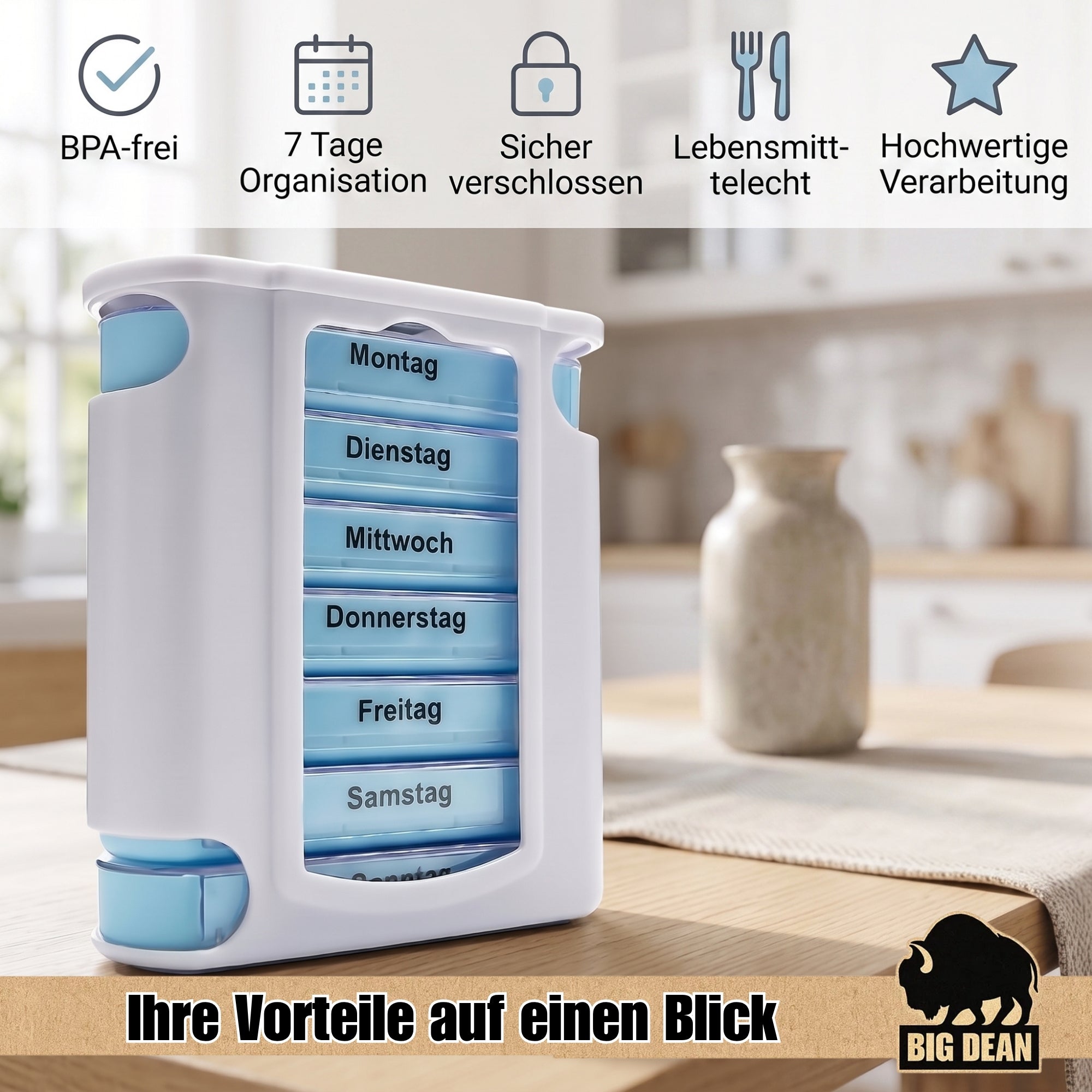 BigDean Tablettenbox 7 Tage Pillendose mit 4 Fächern