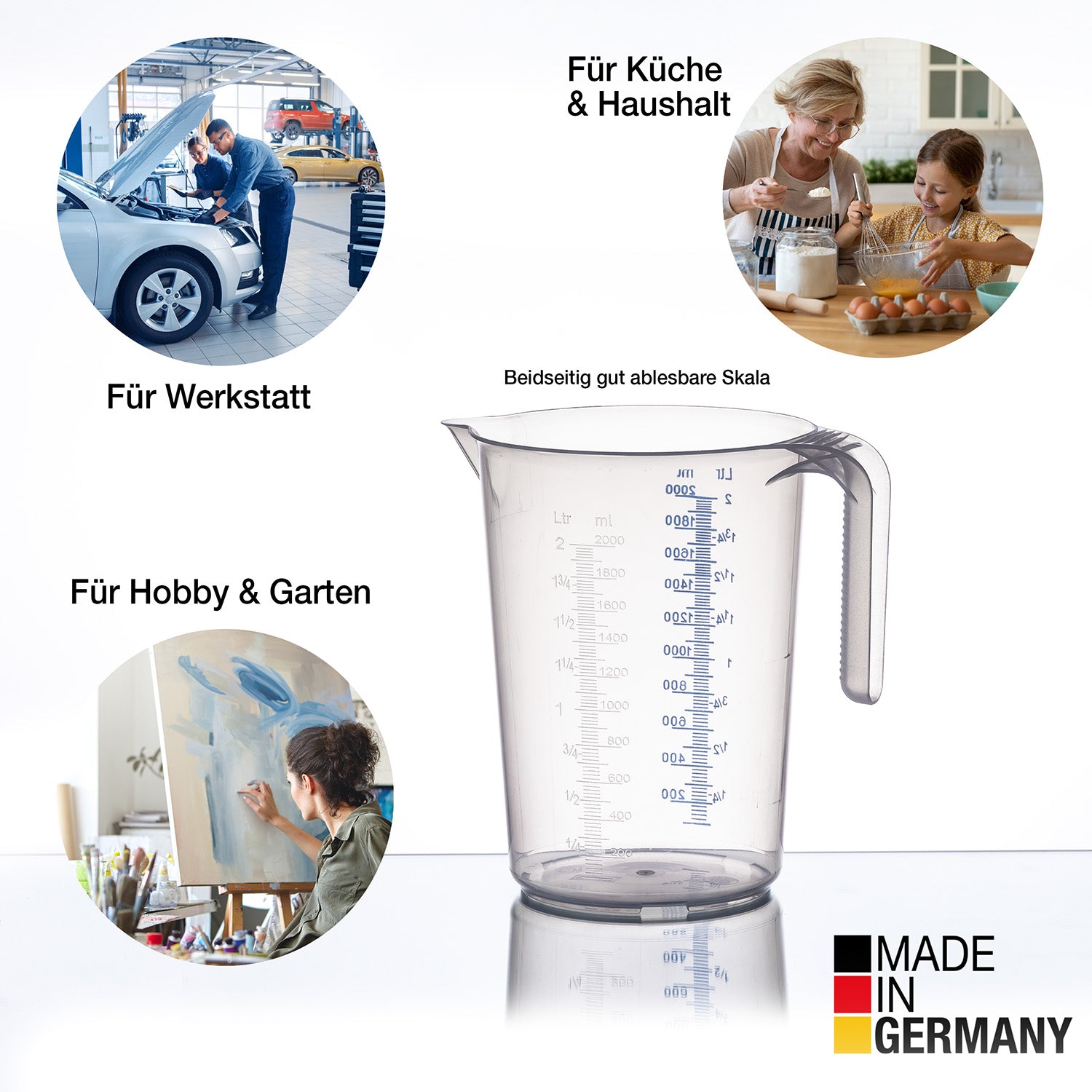 BigDean Messbecher-Set 3-tlg 0,5L 1L 2L Transparent Blau