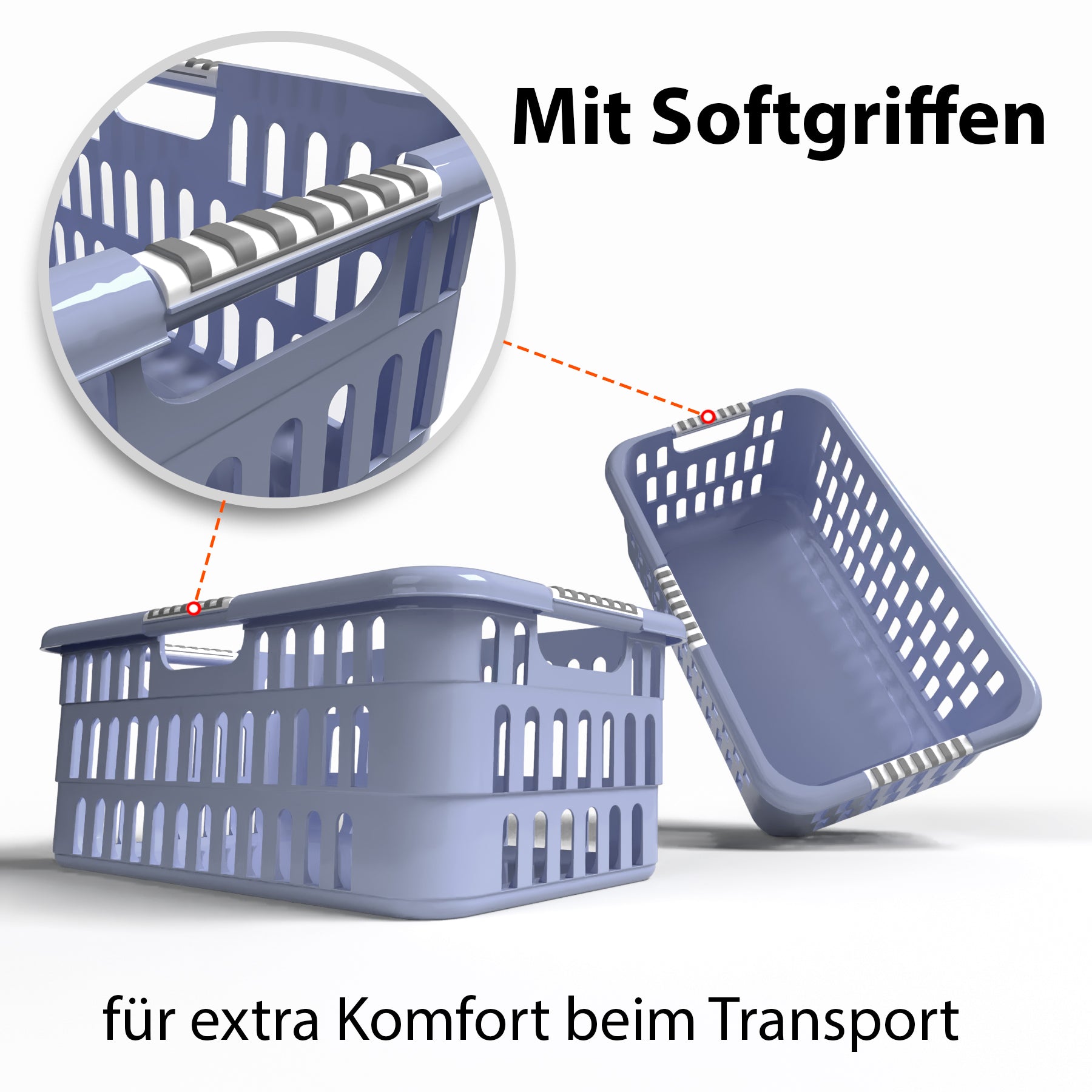 BigDean Wäschekorb 40L mit Softgriffen Kunststoff 3 Stück