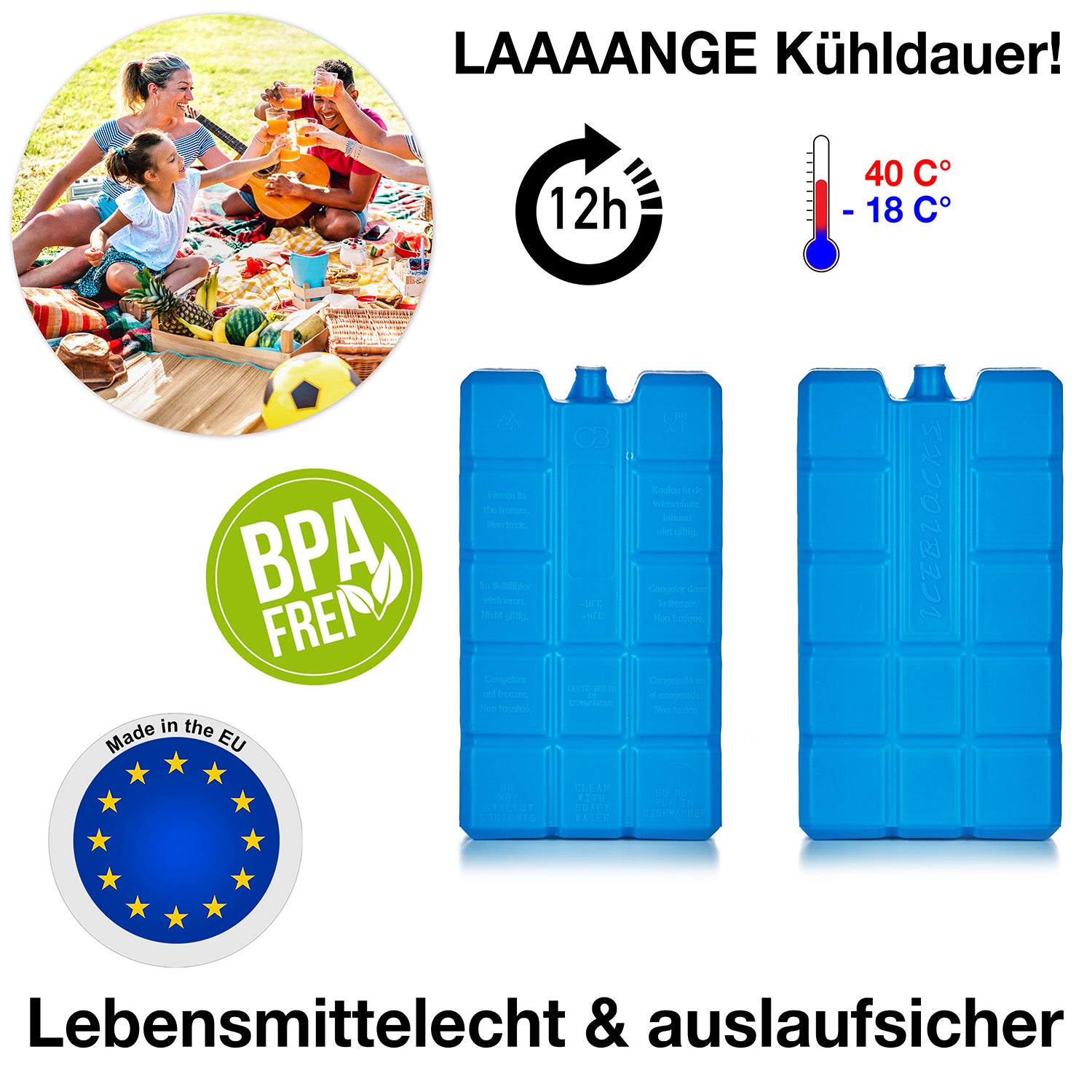 BigDean Kühlakkus 200ml Blau 4er Set 12h Kühlung