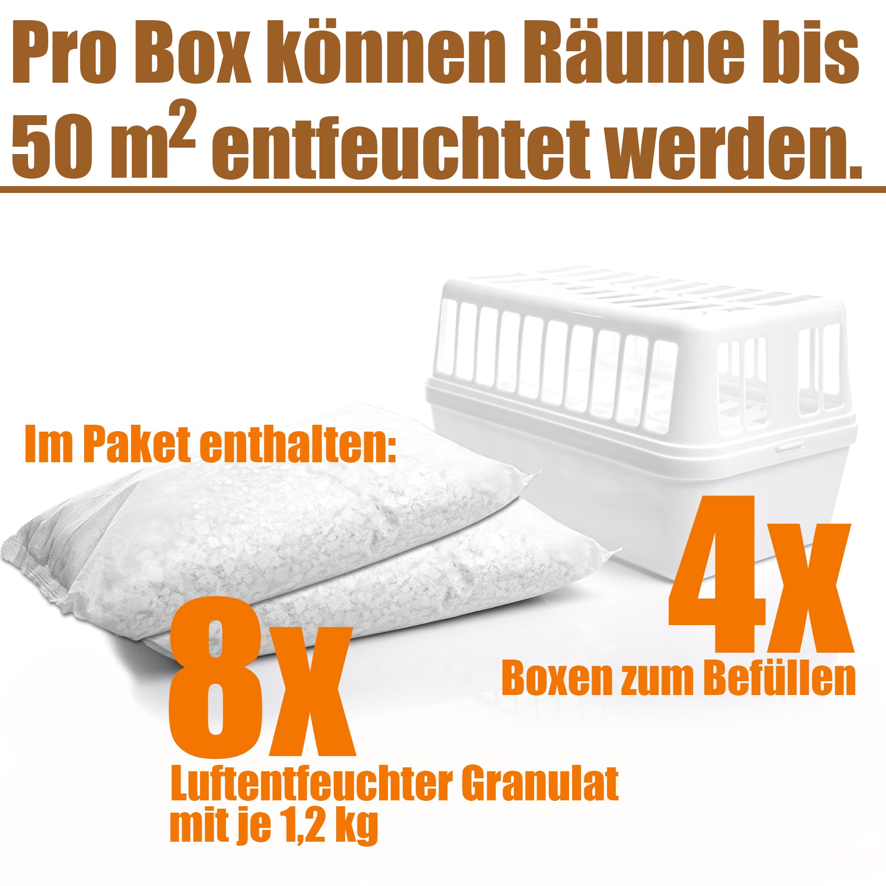 BigDean Luftentfeuchter Box 4er + Granulat 8x1,2kg ohne Strom