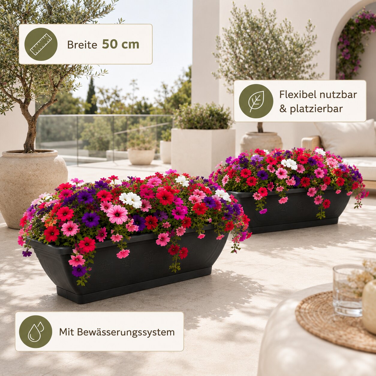 BigDean Garten Blumenkasten 50cm Anthrazit 3er Set