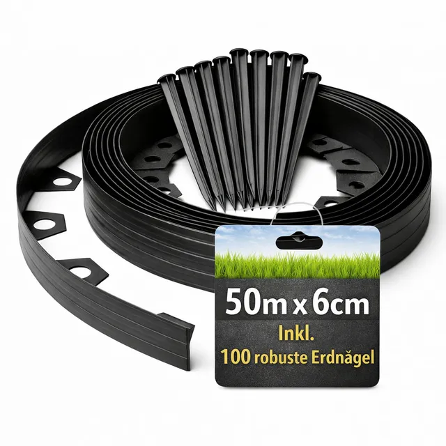 BigDean Garten Rasenkante Flexibel 50m x 6cm Komplettset