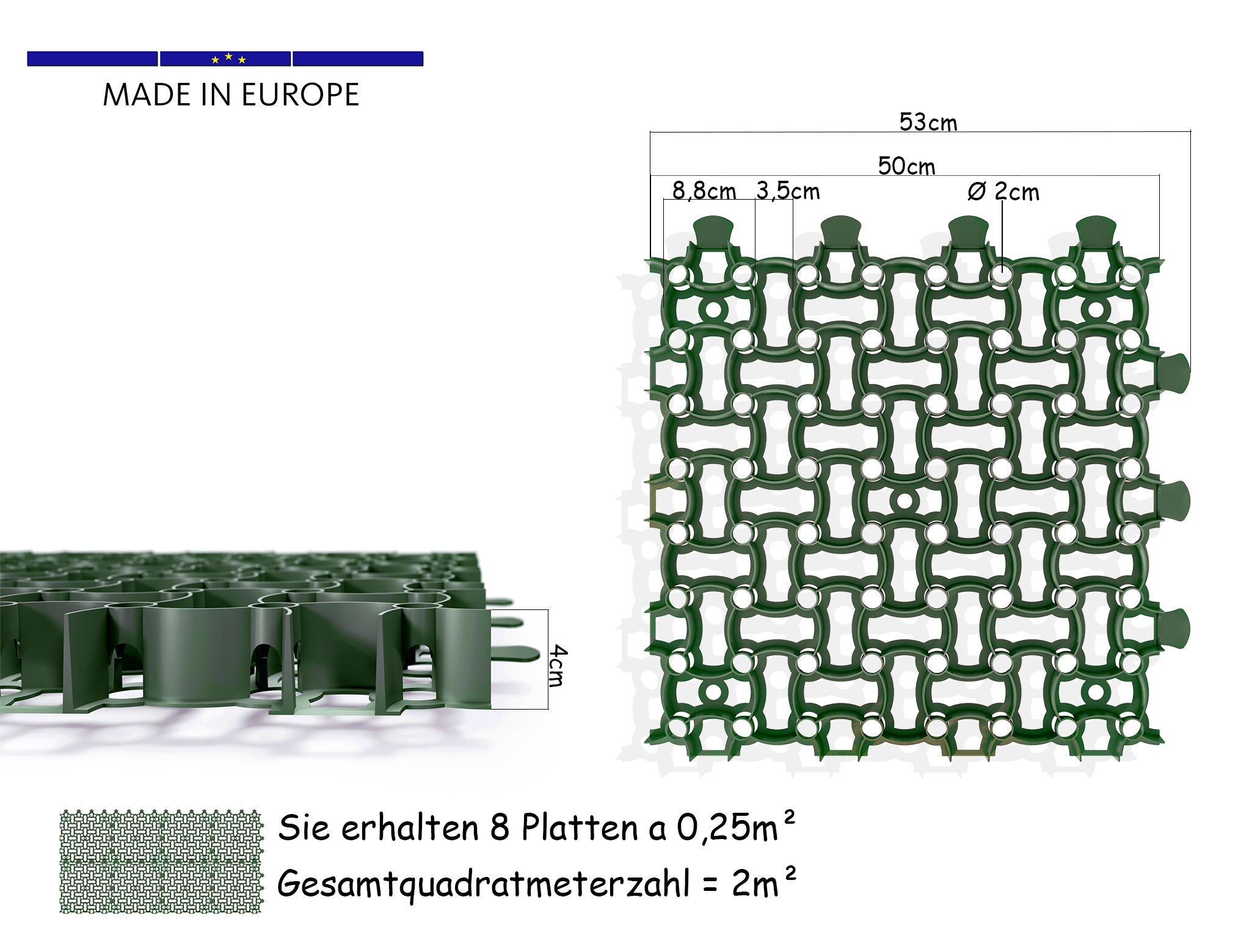 BigDean Rasengitter 50x50 cm Grün 8er Set 2 m²