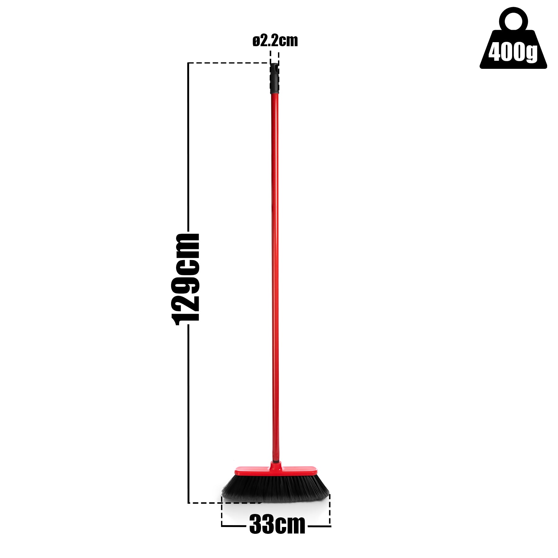 BigDean Besen mit Stiel 30cm Zimmerbesen 2er Set weich Rot