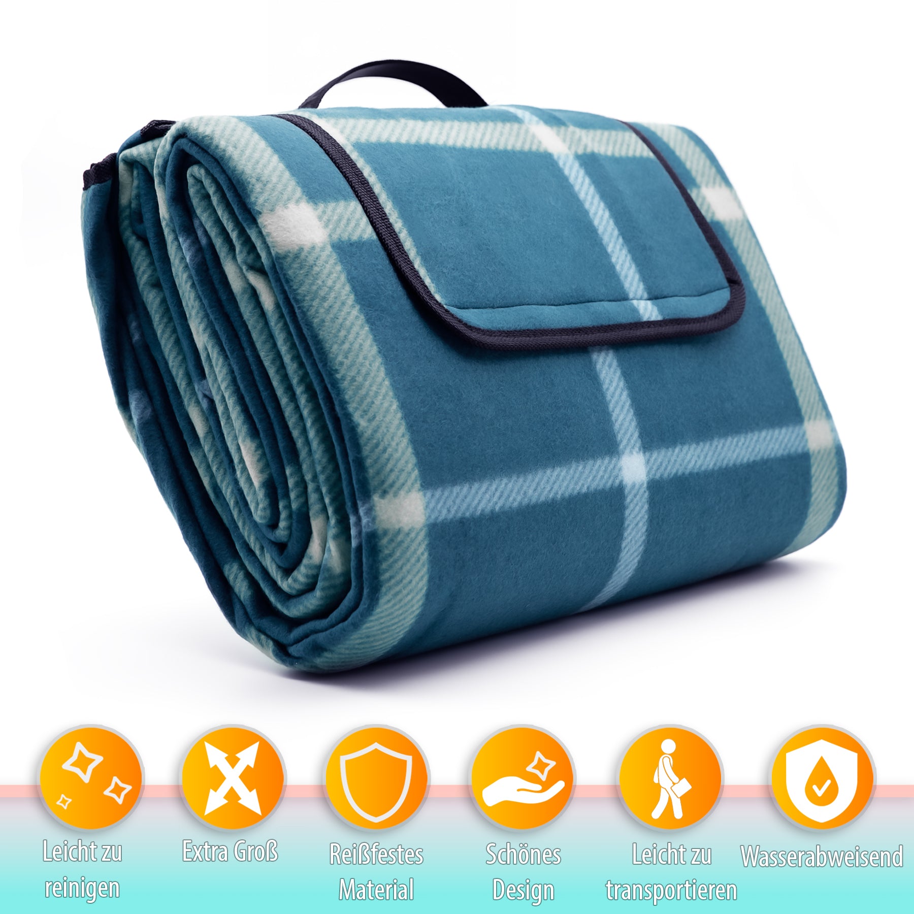 BigDean Garten Picknickdecke 200x200 cm Karo Hell wasserabweisend