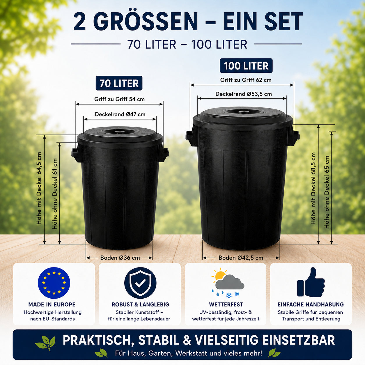 BigDean Universaltonne 100L+70L Set Allzweck Tonne mit Deckel