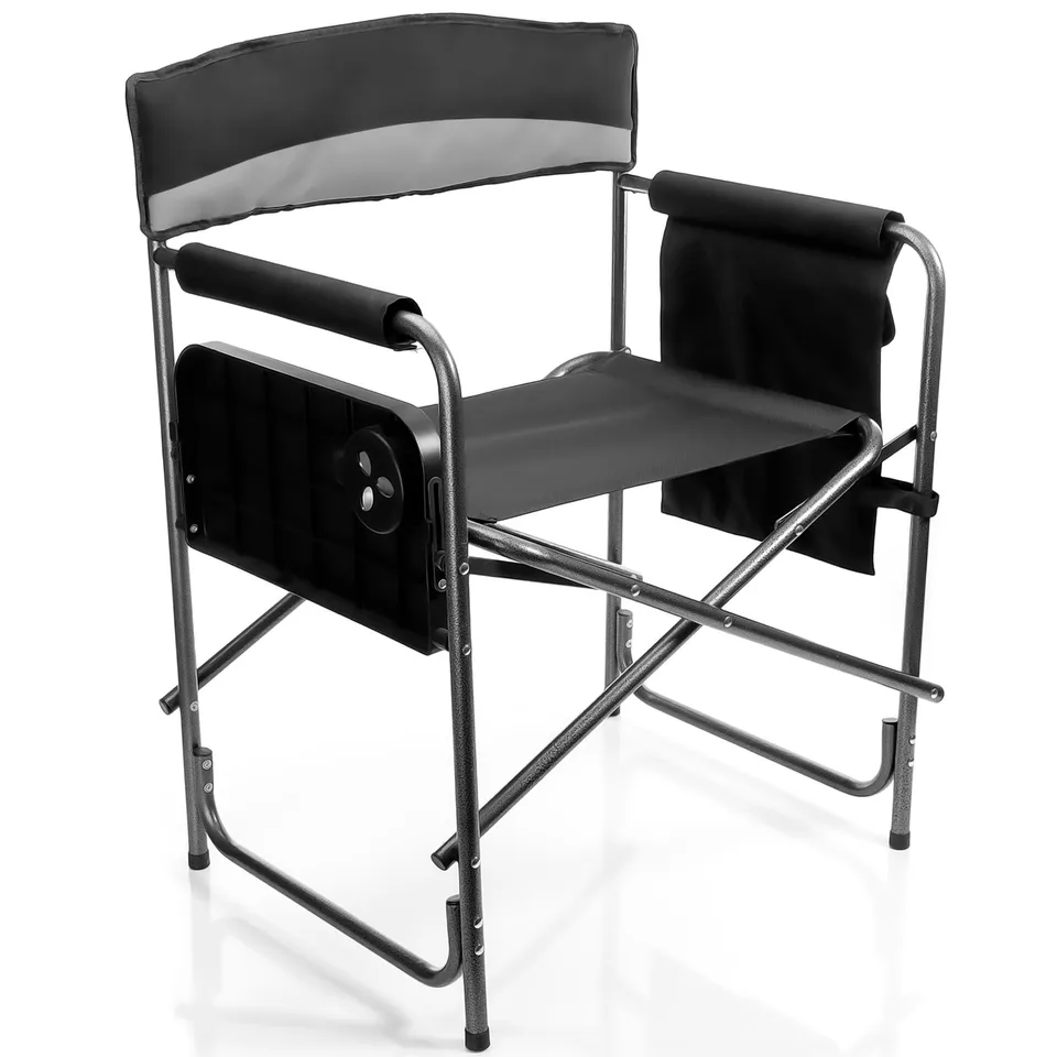 BigDean Campingstuhl 150kg mit Tisch Getränkehalter Grau