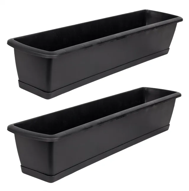 BigDean Blumenkasten 80cm Anthrazit 2er mit Untersetzer
