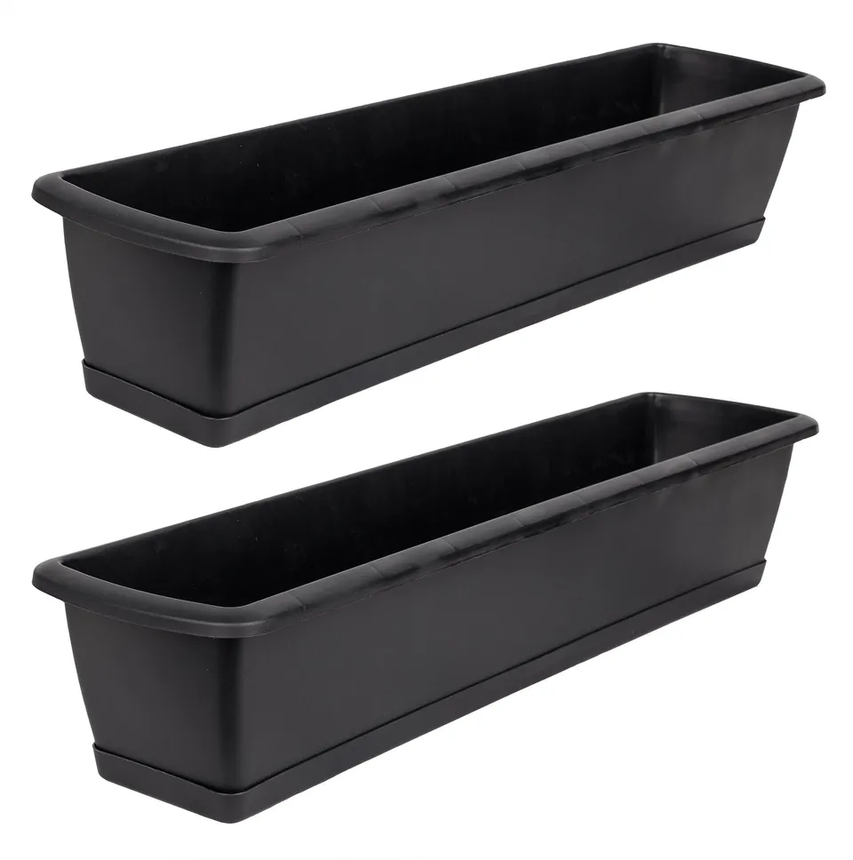 BigDean Blumenkasten 80cm Anthrazit 2er mit Untersetzer