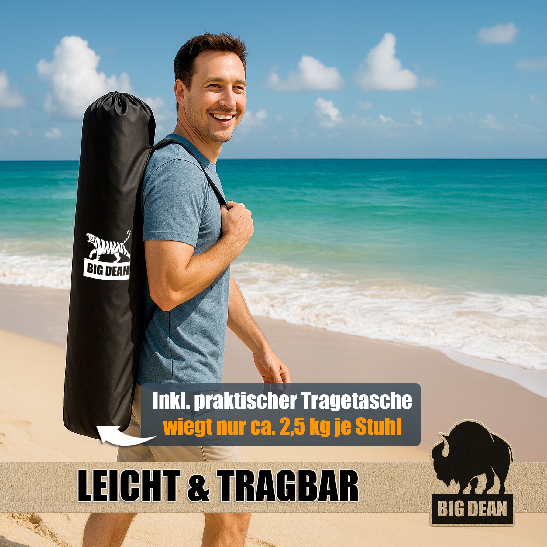 BigDean Campingstuhl hohe Lehne 2er Set 150kg faltbar