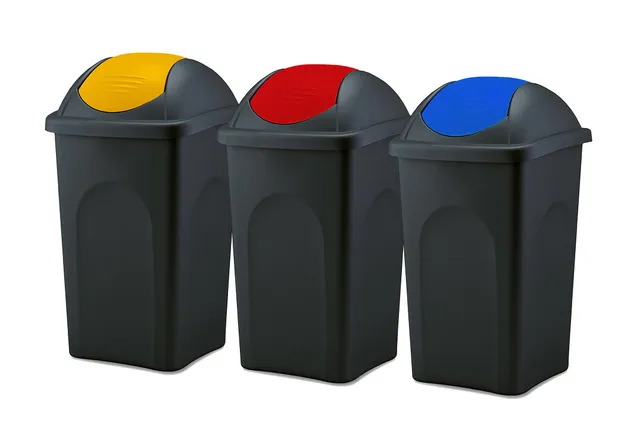 BigDean Haushalt Mülleimer 60L 3er Set Schwingdeckel bunt