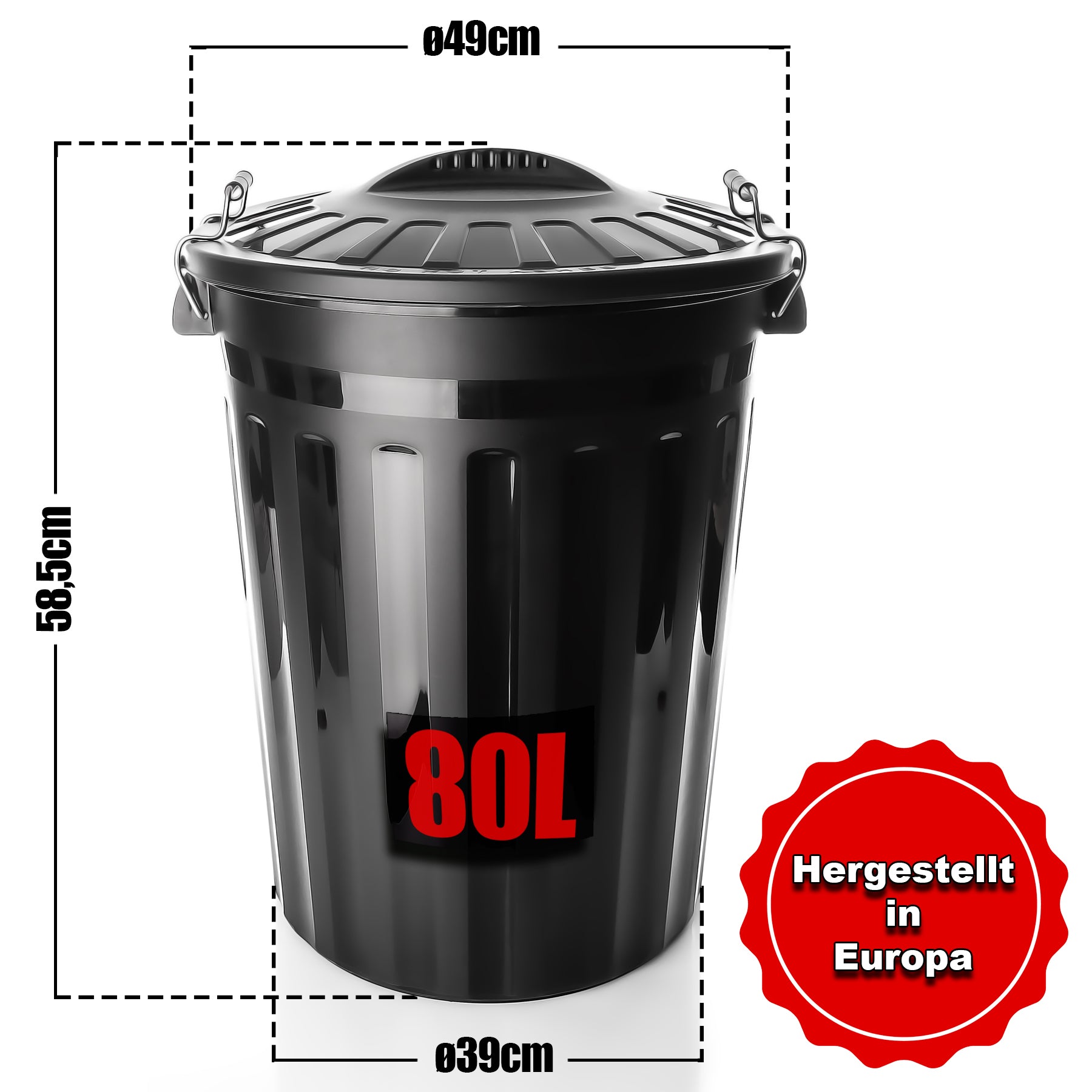 BigDean Universaltonne 80L 2er Set Mülltonne mit Deckel Schwarz