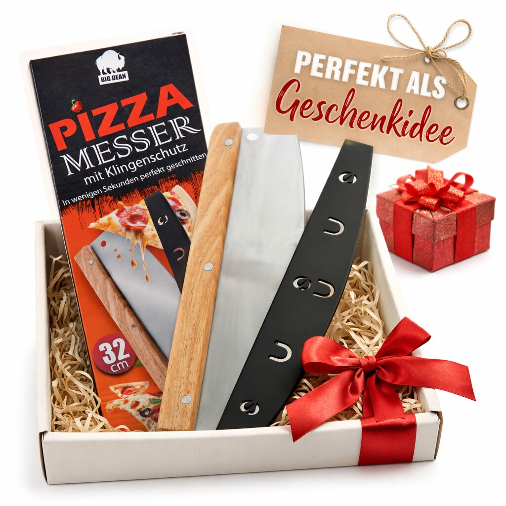 BigDean Pizzaschneider 32 cm Edelstahl Holzgriff Wiegemesser