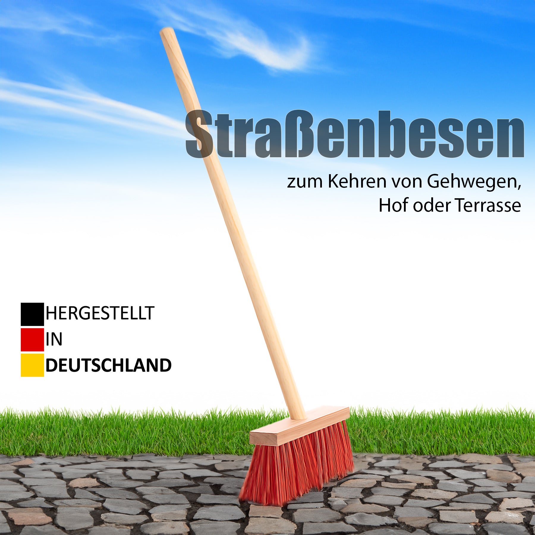 BigDean Bad & Reinigung Kinder Straßenbesen Holzstiel rote Borsten