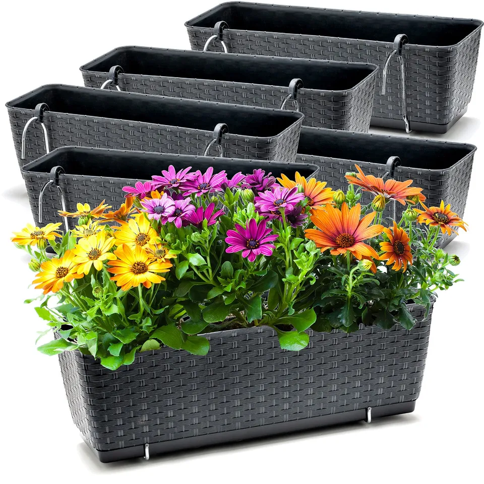 BigDean Blumenkasten Rattan 49 cm Anthrazit 6er Set