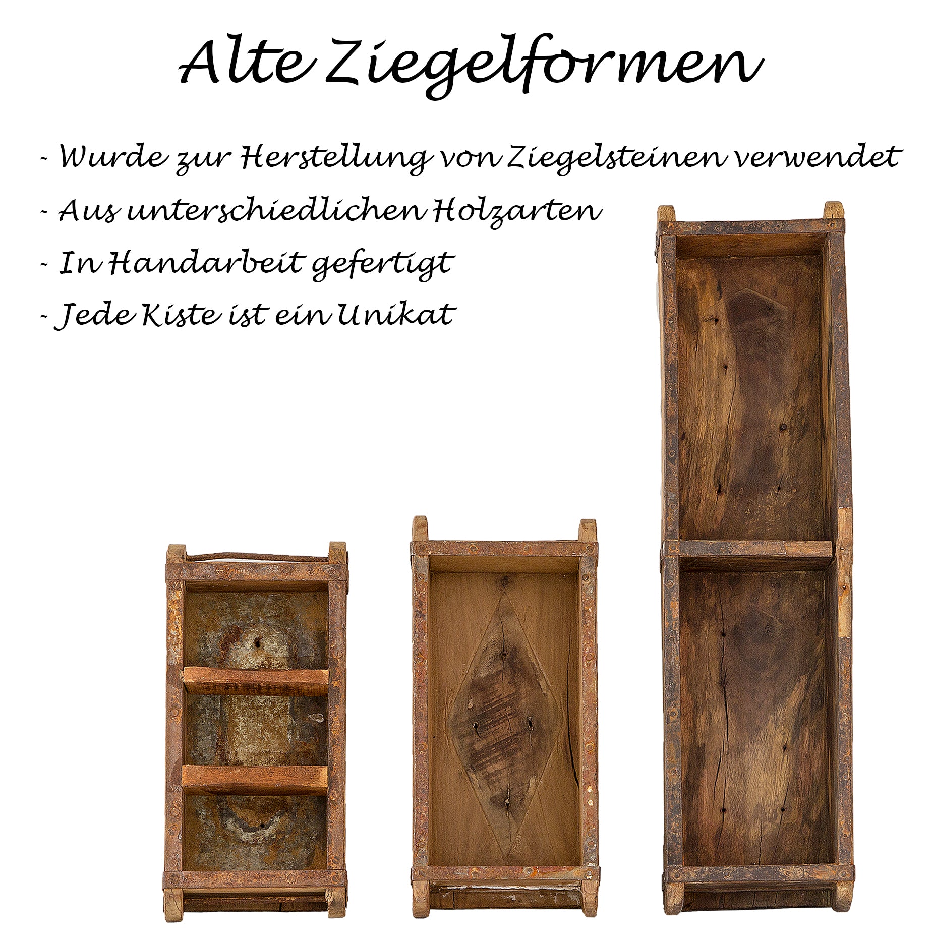 BigDean Ziegelform Vintage Holzkiste 57x15x9,5 Zweikammer