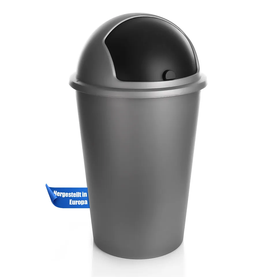 BigDean Abfalleimer 50L Grau Mülleimer Schiebedeckel