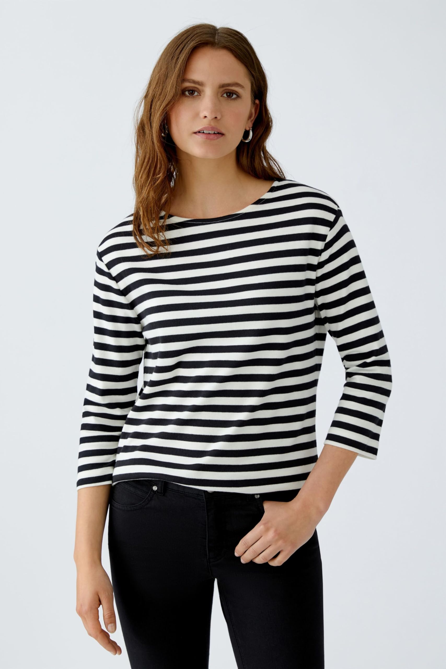 Oui SOLEILA Damen T-Shirt Gr.42 gestreift Baumwolle Black