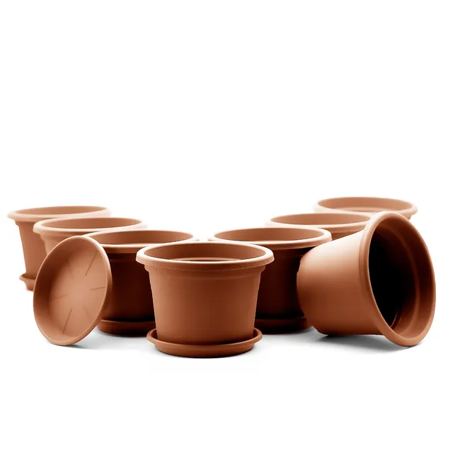 BigDean Garten Blumentopf Ø40cm Terrakotta 8er Set Untersetzer