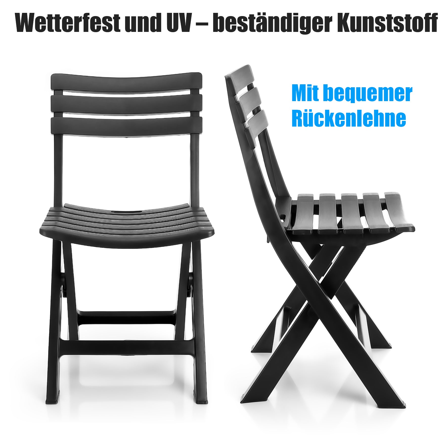 BigDean Gartenstuhl klappbar Kunststoff Klappstuhl Anthrazit