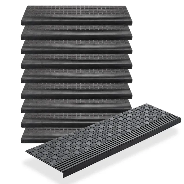 BigDean Haushalt Stufenmatten Gummi 65x25cm schwarz 10er antirutsch