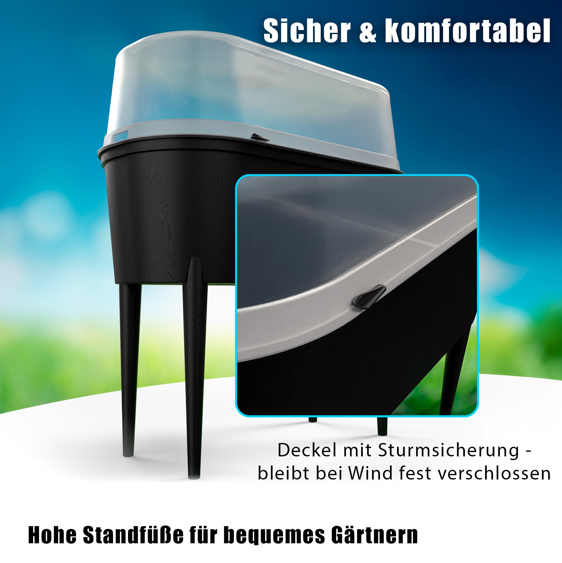 BigDean Hochbeet Balkon mit Abdeckung Kunststoff Pflanzkasten