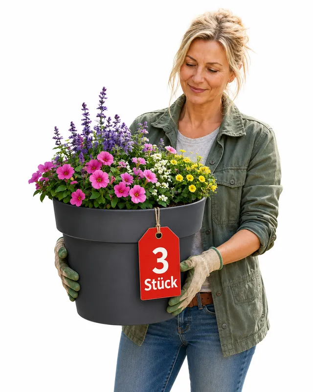 BigDean 3x Blumentopf ø 40 cm Pflanzkübel anthrazit Wasserspeicher