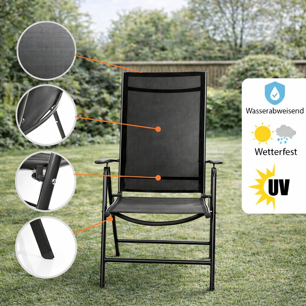 BigDean Garten Gartenstuhl Hochlehner Schwarz 4er verstellbar