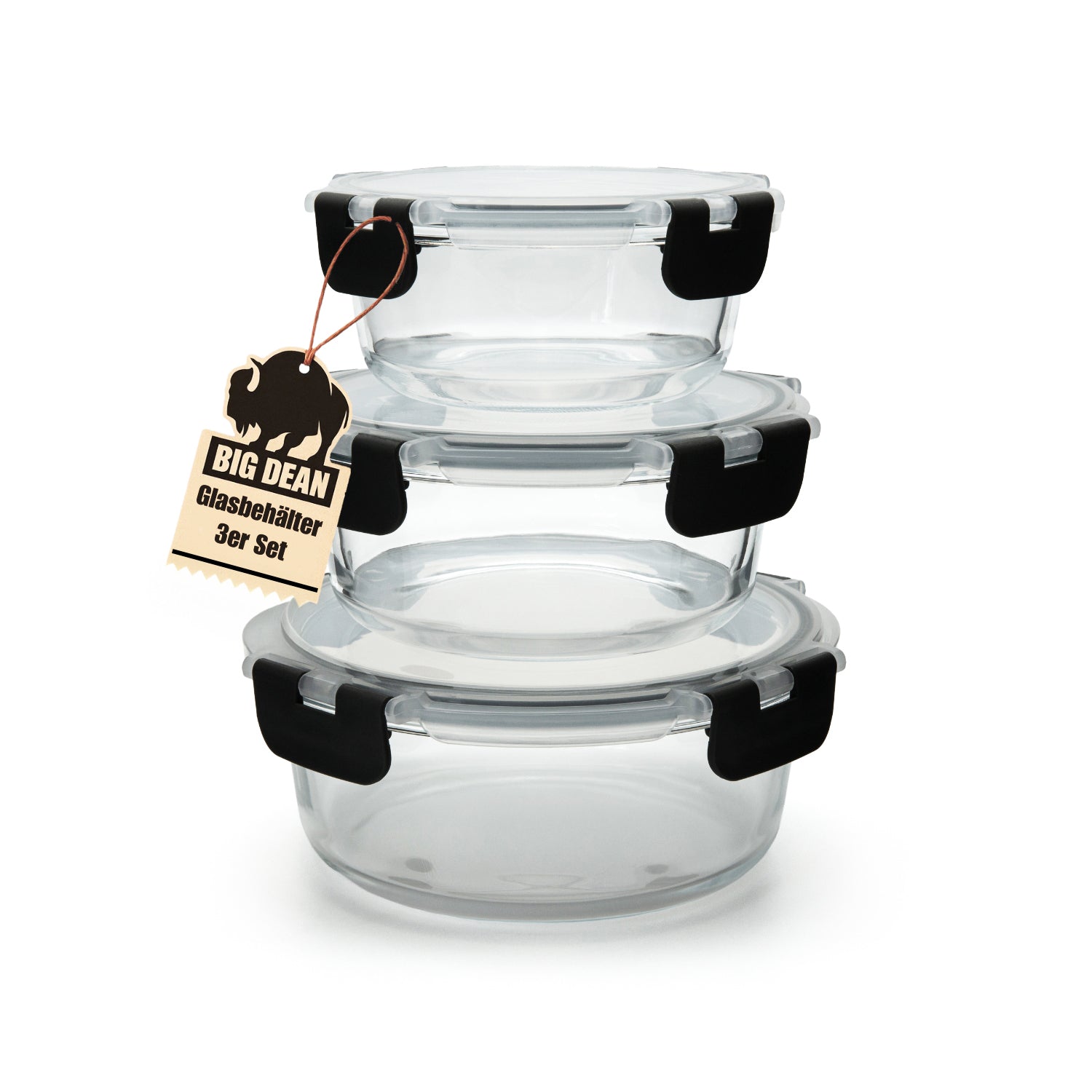 BigDean Küche & Vorrat Glasbehälter mit Deckel 3er Set 400-850 ml