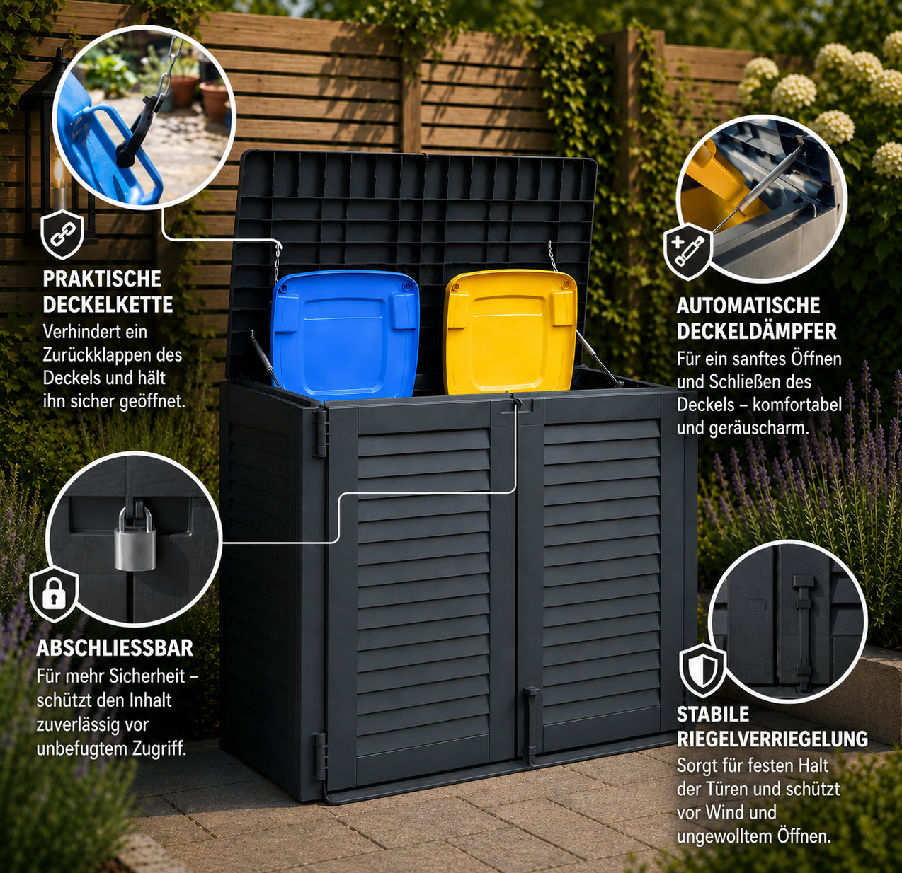 BigDean Haushalt & Alltag Mülltonnenbox 2er Schwarz 950 L