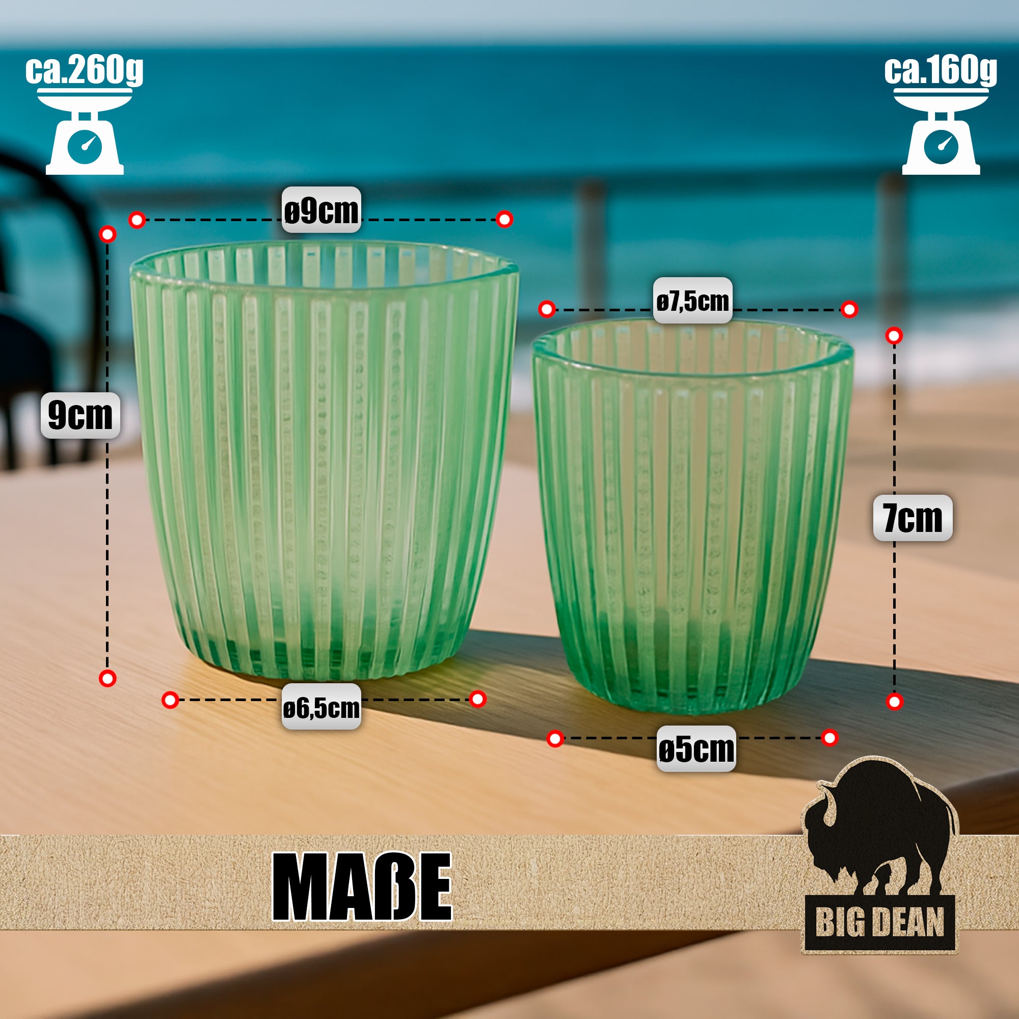 BigDean Haushalt Teelichthalter Glas grün 6er Set Tischdeko