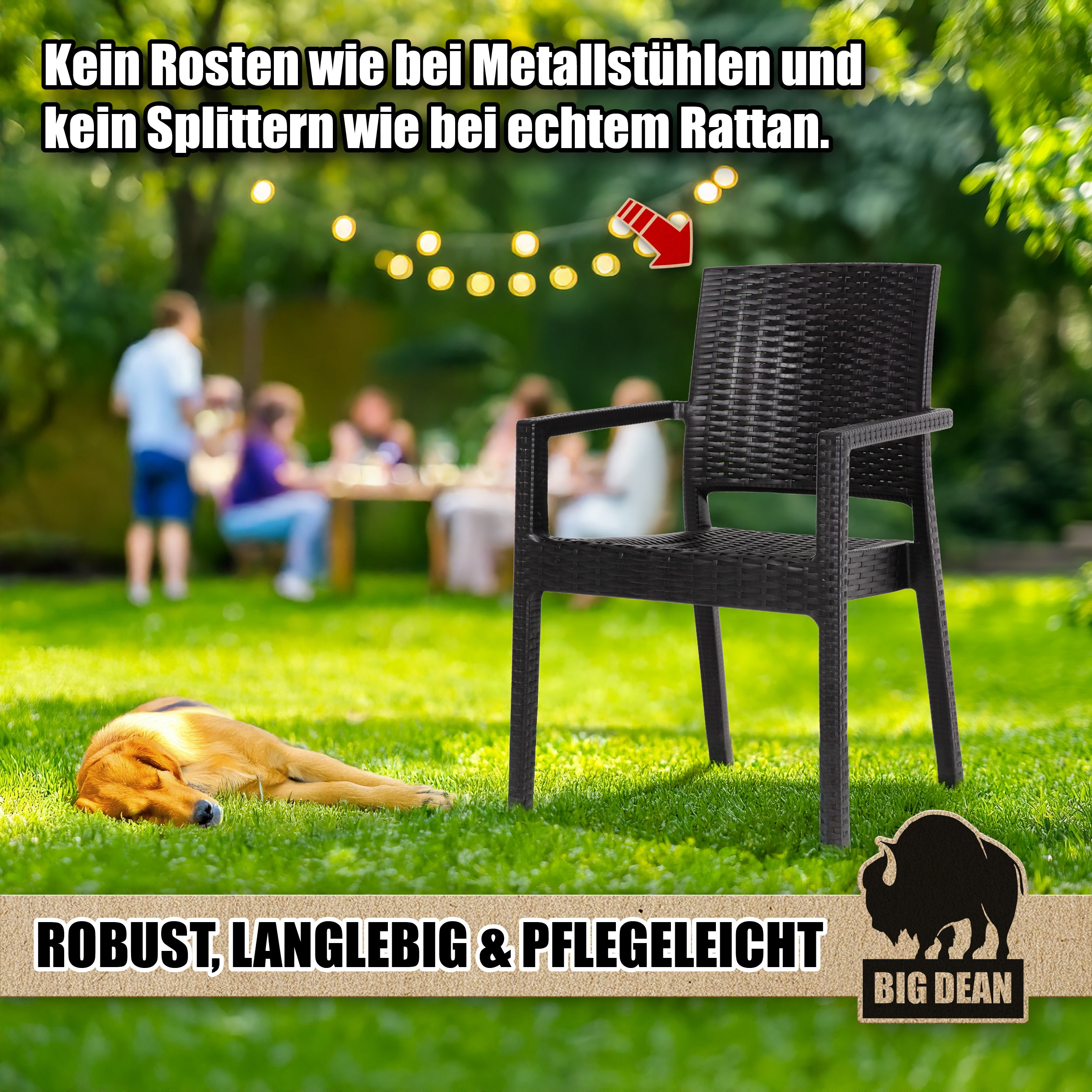 BigDean Gartenstuhl 2er Set Rattan-Optik stapelbar Armlehne