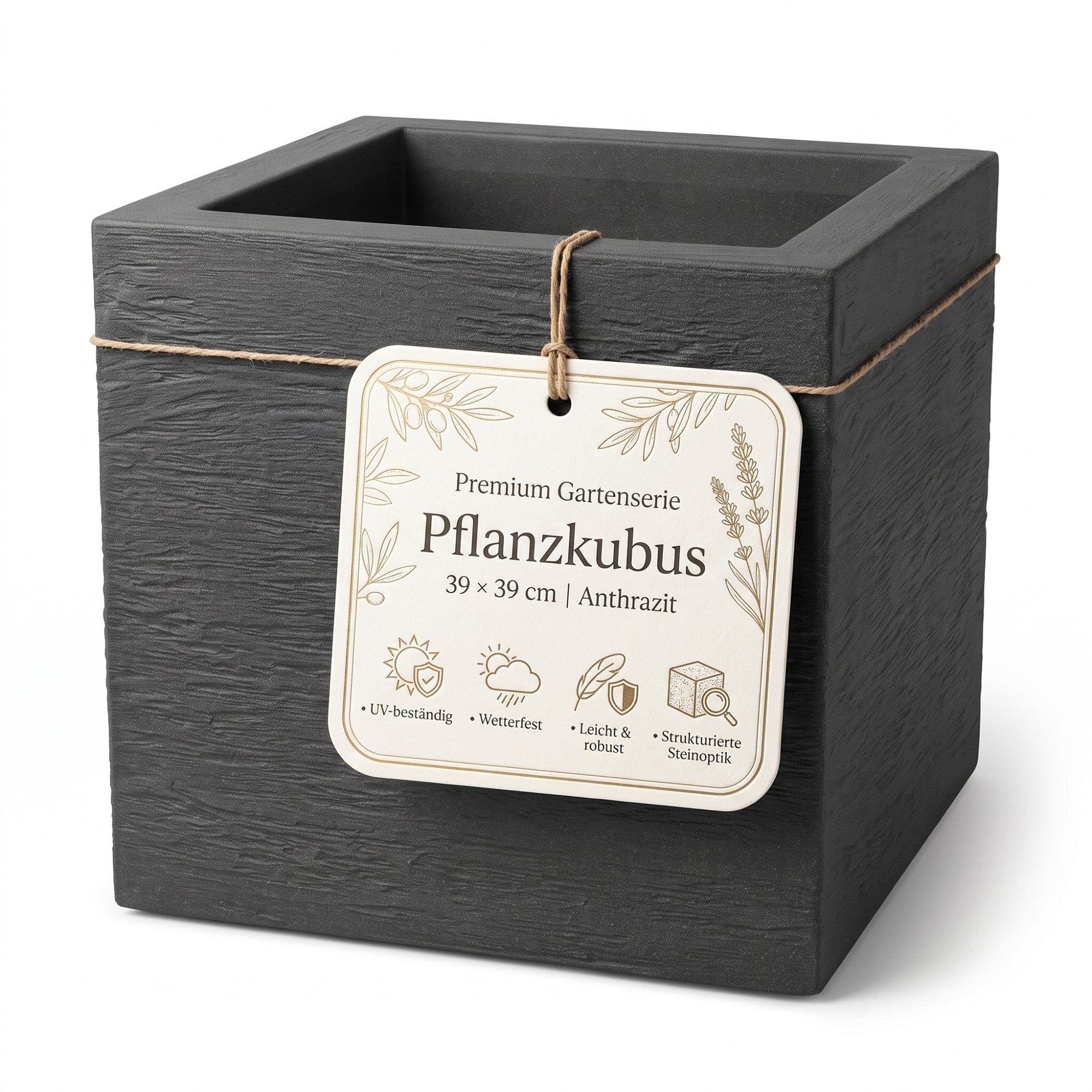 BigDean Garten Blumentopf 39x39cm Anthrazit 2er Set Steinoptik