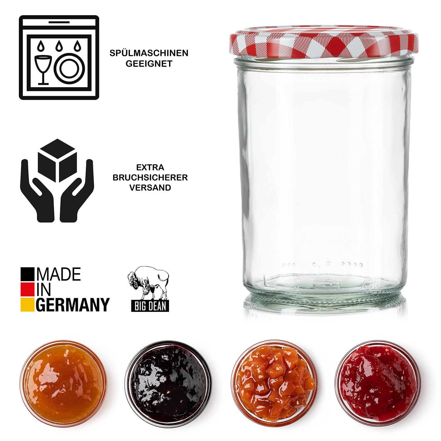 BigDean Sturzgläser 435ml 108er Set Einmachgläser rot kariert